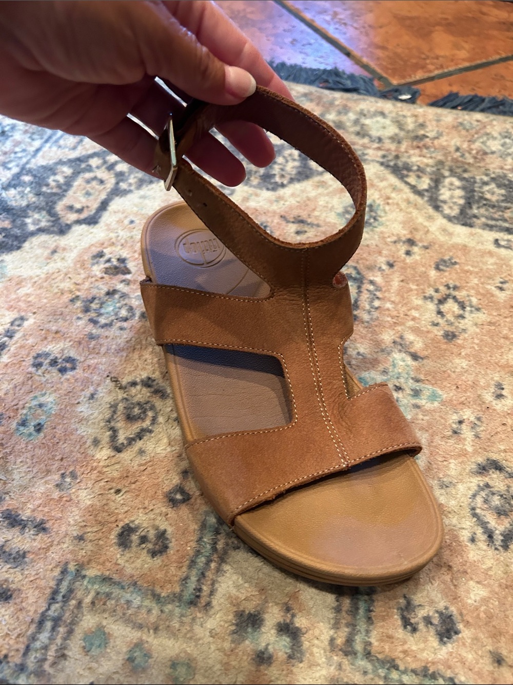 FitFlop Brown Nubuck Cutout Strappy Sandal with Buckle - Picture 6 of 15